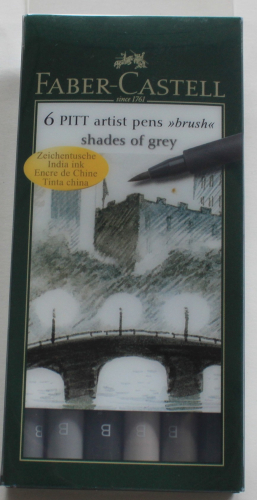 Faber-Castell Pitt Artist Pen Brush ink pen, case of 6, Shades of grey